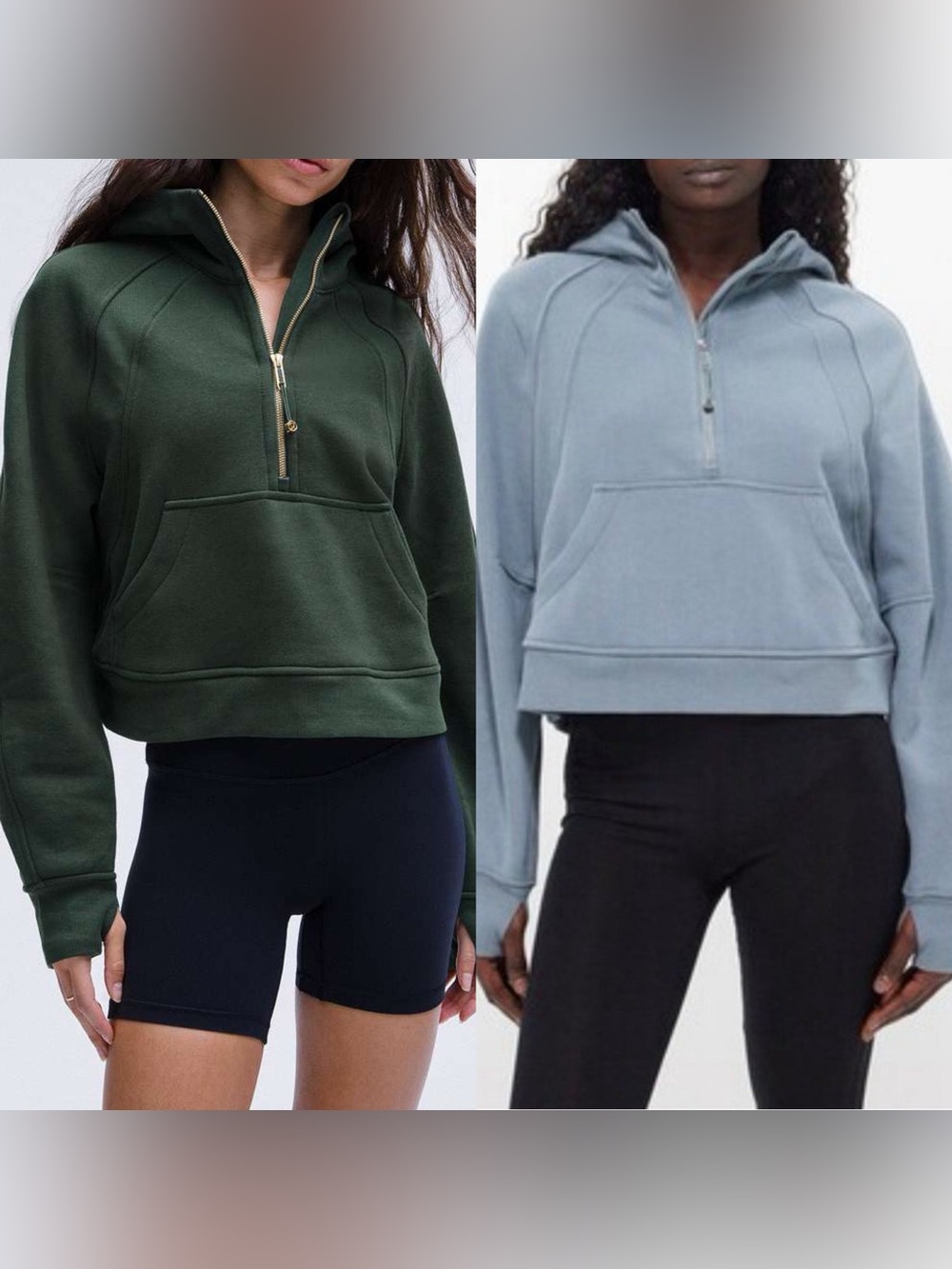 Set Lululemon Cropped Half-Zip Scuba Hoodie size XS/S green & blue